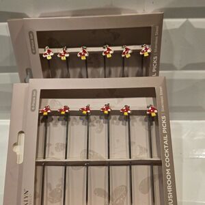 2 BKLYN Steel Co Cocktail Picks Set of 6 Mushrooms Martinis Appetizers Stainless